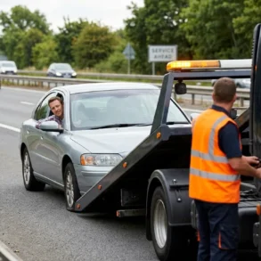 Tow Truck Near Me roadside assistance helping a broken down car on the side of the road