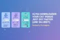 "Ultra Downloader," highlighting faster downloads for cat videos, featuring playful icons and colorful design elements.