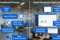 Diagram comparing traditional vs rapid-response CNC machining workflow for OEMs, showing time savings with digital online platform.