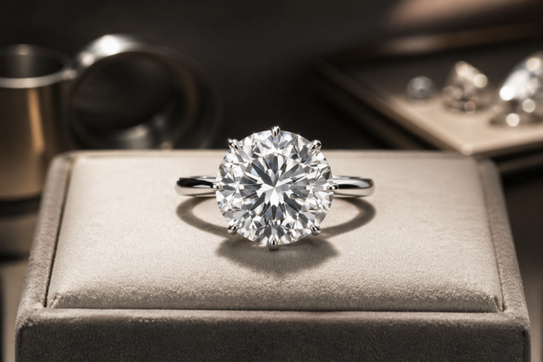 10 Carat Diamond Ring in a luxury solitaire setting with brilliant sparkle