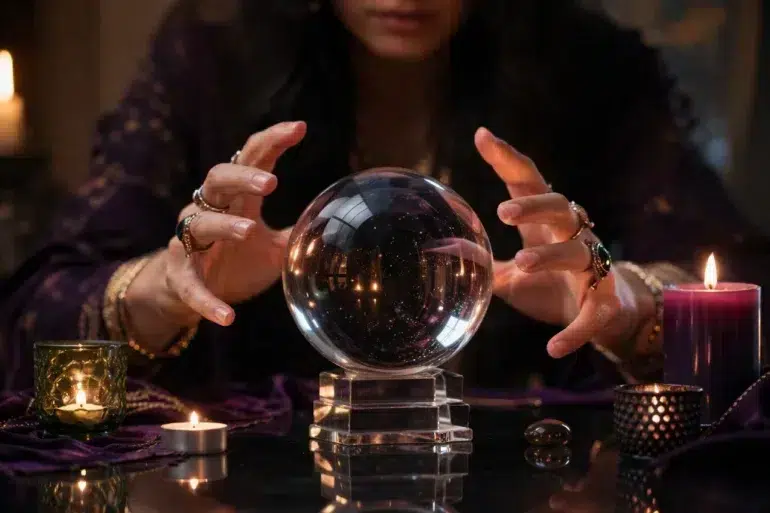 Ball Crystal Ball placed on a stand with light reflections showing its symbolism, decor appeal, and spiritual meaning