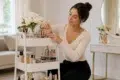 Beauty Trolley setup with organized makeup, skincare, and tools