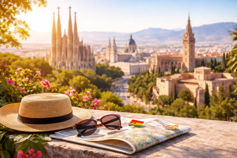 Best Cities to Visit in Spain for first-time travelers city skyline and landmark collage