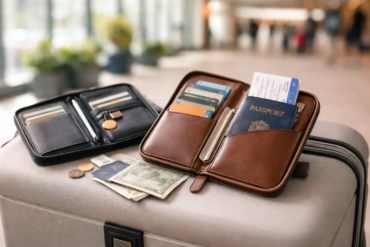 Best Travel Wallets arranged with passport, cards, boarding pass, and international travel essentials