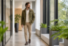 Camping Guide Workplace Styling outfit with outdoor-inspired office layers, utility jacket, tailored trousers, and practical workwear details
