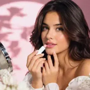 A professional makeup artist applying chap lip balm to a model's lips before a fashion photoshoot to ensure a smooth, hydrated finish.