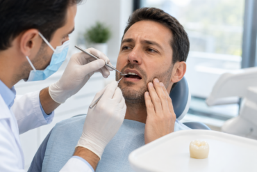 Chipped Tooth Crown being examined by a dentist during a repair consultation