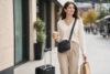 Stylish woman wearing Crossbody Bag Bags while walking outdoors with hands-free comfort and modern everyday fashion