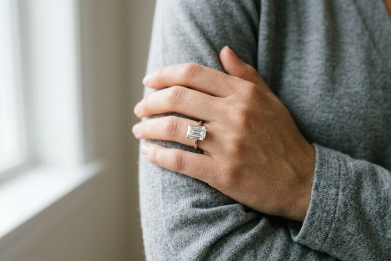 Elegant emerald cut engagement ring in a timeless solitaire setting