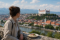 Scenic travel view En Slovakia with Bratislava streets, mountain landscapes, and traditional Slovak food