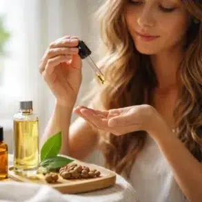 Hair Oil With Jojoba applied to dry and frizzy hair for softness and shine