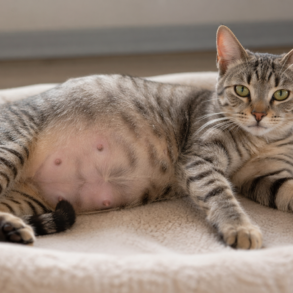 Pregnant cat resting safely at home during the How Long Are Cats Pregnant week-by-week timeline