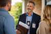 IRS Agent Taxpayer Home Visits meeting at a taxpayer’s front door with official documents