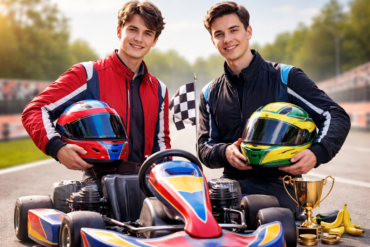 Kart Bros gameplay screen showing colorful browser kart racing action with drifting, power-ups, and multiplayer competition