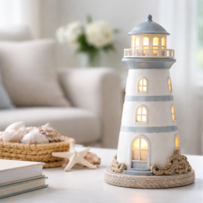 Lighthouse Warmer adding soft coastal ambiance to a cozy living room