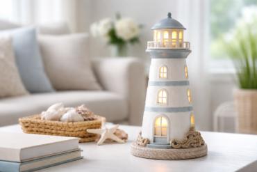 Lighthouse Warmer adding soft coastal ambiance to a cozy living room