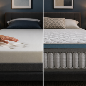 Make a Table Comparing Memory Foam vs Hybrid Mattresses for better sleep choices with memory foam and hybrid bed comparison