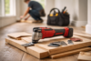 Milwaukee Multi Tool cutting trim in a home renovation workspace
