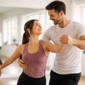 ne on One Dance private lesson with instructor helping student improve posture, rhythm, and confidence in a modern dance studio