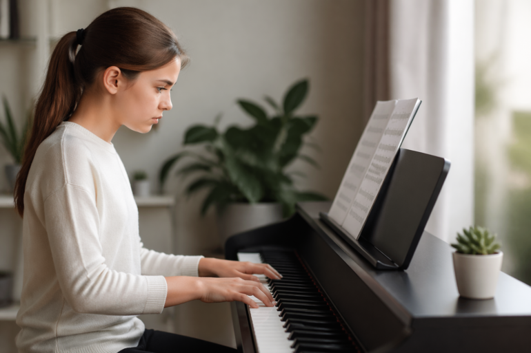 Beginner learning piano through Online Klaverundervisning at home