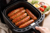 Sausages in Air Fryer cooked until golden brown with crisp skin and juicy center