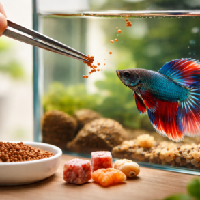 Siamese Fish Food in a betta feeding setup with high-protein pellets for better color and health