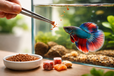 Siamese Fish Food in a betta feeding setup with high-protein pellets for better color and health