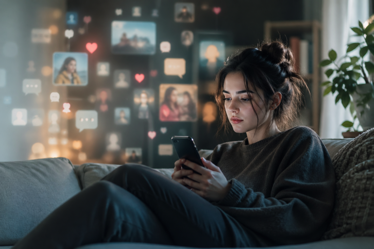 Person quietly scrolling social media on a smartphone while observing online posts, representing Social Media Silent Scroller Traits and private digital behavior