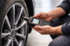 TPMS Scan Tool diagnosing tire pressure sensor problems on a modern vehicle wheel system