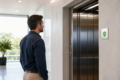 This Sign Shows When a Lift Is Safe to Use with a visible elevator inspection certificate inside a modern building lift