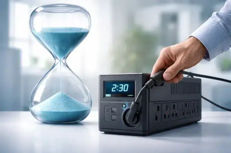 Uninterruptible Power Supply Hours showing UPS runtime for home and office devices during a power outage