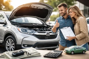 Used Honda CRV parked outdoors during a buyer inspection before purchase