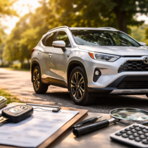 Used Toyota RAV4 parked outdoors in a suburban setting