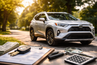 Used Toyota RAV4 parked outdoors in a suburban setting