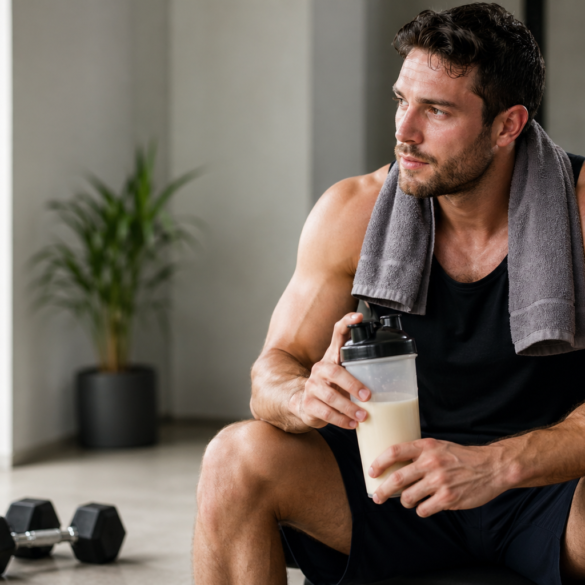 Whey Protein Isolate shake prepared after a strength training workout for muscle growth and recovery