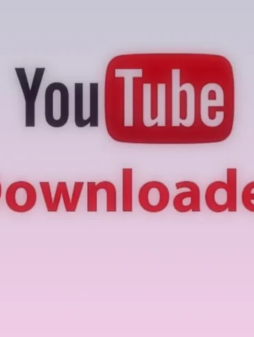 YouTube Downloader logo on a gradient background. The YouTube icon and red text evoke simplicity and functionality in digital media context.