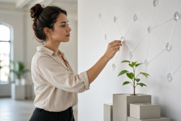 L Social online branding and digital growth strategy with people connecting through social platforms
