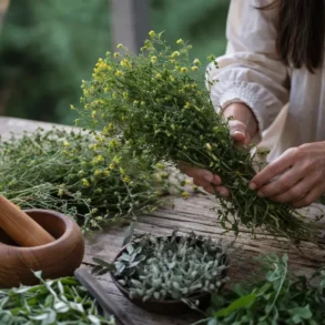 вранилова трава plant, also known as oregano, growing with purple flowers and aromatic green leaves