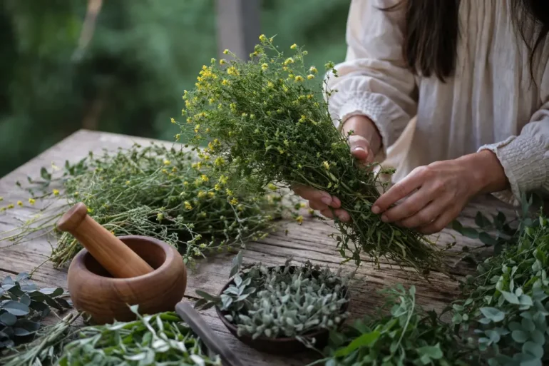 вранилова трава plant, also known as oregano, growing with purple flowers and aromatic green leaves