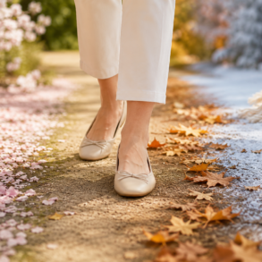 Woman wearing Ballet Flats with stylish seasonal outfit