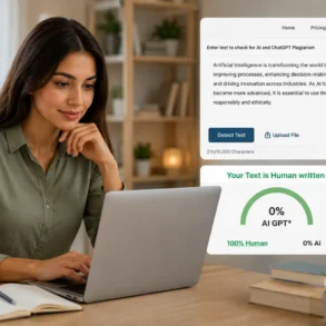 Woman working on AI text detection tool ZeroGPT.