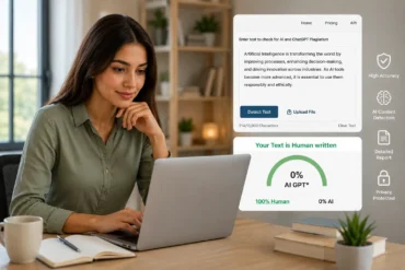 Woman working on AI text detection tool ZeroGPT.