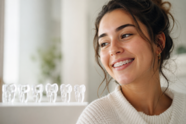 Clear Braces on a smiling adult showing discreet ceramic orthodontic treatment