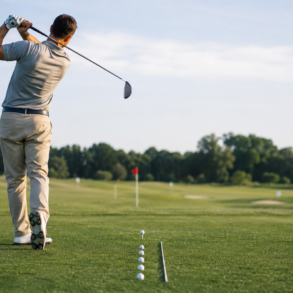 Golfer practicing at a Driving Range to improve swing accuracy and distance control