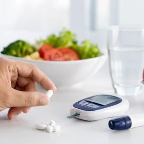 Equmet diabetes medicine information with blood sugar monitoring and prescription safety concept