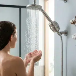 Filter in Shower installed in a modern bathroom for cleaner water and softer skin