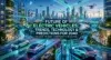 Futuristic cityscape with electric vehicles, drones, smart charging stations, and renewable energy sources illustrating 2040 smart transportation trends.