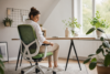 Green Office Chair in a fresh modern home workspace with a wooden desk, soft lighting, and clean decor