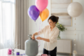 Helium Tank used to fill colorful balloons for a birthday party setup