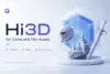 Futuristic ad for Hi3D game and film assets. Features a detailed 3D castle, sci-fi helmet, and sword, highlighting high quality, efficiency, and production readiness.